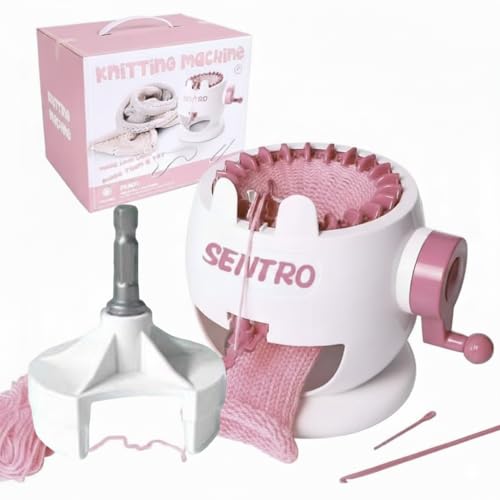 SENTRO 22 Needles Knitting Machine with Electric Adapter, Knitting Board Rotating Double Loom with Crank Handle Adapter Hex Steel Bit for Automatic Knit - size: 22