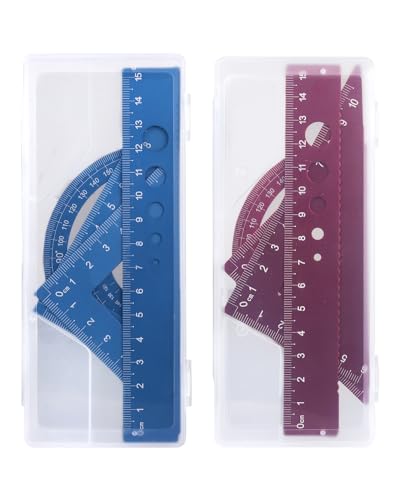 Honagu Aluminum Alloy Triangular Ruler Set, 8 Pieces/2 Sets, Modern Design, 12 Inches - color: Blue+Red