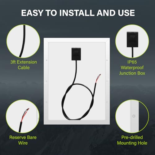 Newpowa 35Watts 12Volt Solar Panel Monocrystalline Off Grid Solar Charge Kit 35W 12V 10BB Solar Panel+10A MPPT Charge Controller+8ft Cord for Connecting Controller to Battery Alligator Clamp - size: 35W 12V Kit (Panel + 10A MPPT + 8ft Cord)