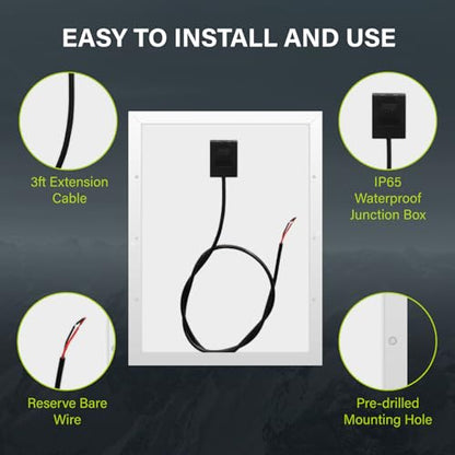 Newpowa 35Watts 12Volt Solar Panel Monocrystalline Off Grid Solar Charge Kit 35W 12V 10BB Solar Panel+10A MPPT Charge Controller+8ft Cord for Connecting Controller to Battery Alligator Clamp - size: 35W 12V Kit (Panel + 10A MPPT + 8ft Cord)