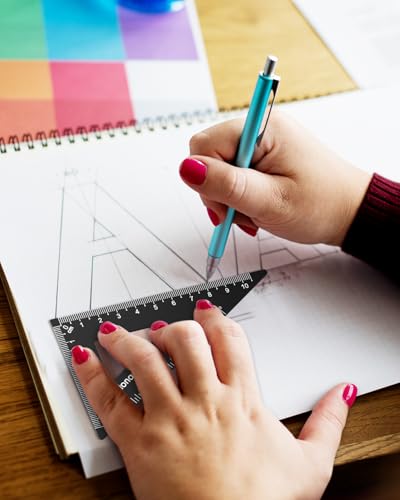 Honagu Triangular Ruler Set, 2 Sets/8 Pieces Aluminum Alloy Ruler, Metal Drafting Ruler, Geometric Protractor for Students, Draftsmen, Engineers, School Office Supplies(15cm/5.9inches, Purple+Black) - color: Purple+Black