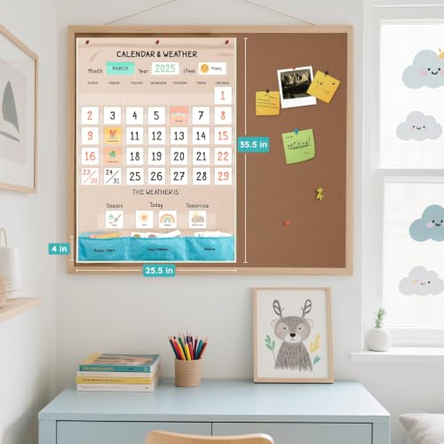 Classroom Boho Calendar & Weather Pocket Chart with 111 Cards, Circle Time Learning Center for Kids and Toddler, Preschool Must Haves! - color: bright Boho