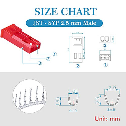 CQRobot JST SYP 2.5 mm Pitch 2-Pin Electronic Connector IC Male Plugs, Female Sockets Housing and Male/Female T-Shaped Crimp Terminal Kit. 50 Sets/300 Pieces Wire-Wire Adapter Cable Assembly. - size: 2P, style: SYP-N