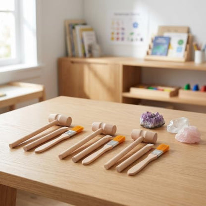 Vaguelly Dinosaur Digging Kit Wooden Hammer Chisel Brush Set for Kids Stem Science Educational Excavation Toy for Pretend Play Digging Tools Toys - size: 14.00X4.00X2.00CM