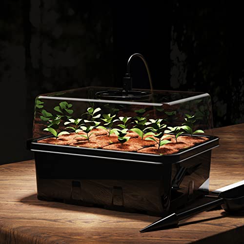 Seed Starter Tray with Grow Light, 5 Pack 60 Cells Seed Starter kit with Humidity Dome and Base, Plant Seedling Trays Indoor Greenhouse Gardening (Black 5 Pack) - color: Black 5 Pack