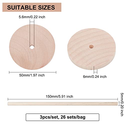 OLYCRAFT 52pcs Wooden Craft Wheels with 26pcs Wooden Sticks 2 Inch Diameter Unfinshed Wood Wheel Sticks Set Small Wood Wheels Flat Craft Wheels for DIY Crafts Painting - size: 2 inch x 0.24 inch