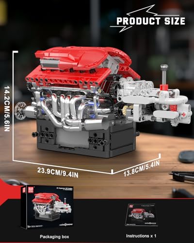 Mould King 10226 Engine Model Kit that Runs- Build Your Own STEM V12 Model Engine with Transmission, 12-Cylinder Supercar Engine kit Building Engineering Toys for Adults Collections (863+PCS) - style: MK-10226