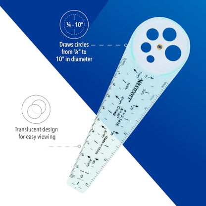 Westcott 00516 Safety Compass for Geometry, Drafting, Classrooms, Crafters and Artists, Shatterproof, Translucent Drawing Compass Creates Perfect Circles from 1/4-Inch to 10 Inches - size: Safety Compass