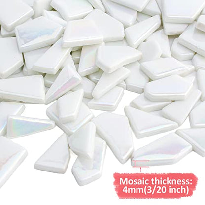 Youway Style 200g Iridescent White Glass Mosaic Tiles for Crafs Bulk - color: White, size: 200g