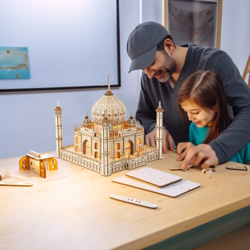 Taj Mahal 3D Wooden Puzzle 388 Pieces, LED Light Architecture Building Kit No Glue DIY Model Craft Home Decor Night Light, STEM Toy for Adults Teens Kids Ages 14+