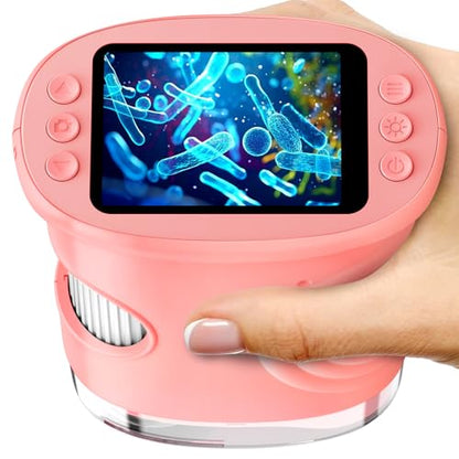 Microscope for Kids with 2.0" IPS Screen Girls Handheld Outdoor Gifts - color: Pink