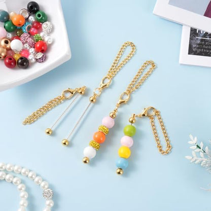 16PCS Beadable Keychain Bar Bulk, Keychain Making Kit - color: Gold