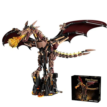 HJPLPXH Mechanical Fire Dragon Building Set with LED Light & Display Stand - style: Flame Dragon