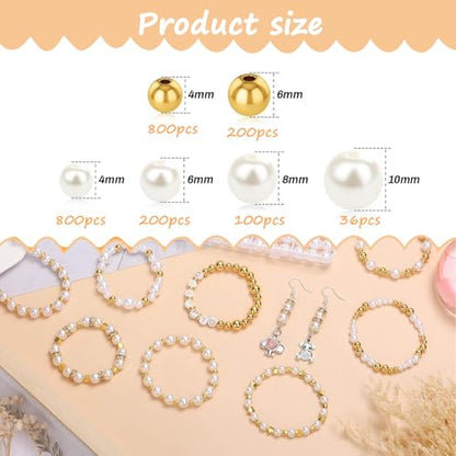 Hpebl Pearl Bracelet Beads Making Kit Gold Beads for Bracelets for Adult - color: 01-Gold & Off-White