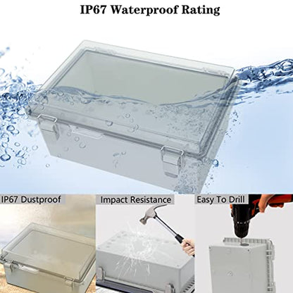 Zulkit Junction Box ABS Plastic Dustproof Waterproof IP67 Electrical Boxes Hinged Shell Outdoor Universal Project Enclosure Grey Clear Cover, Stainless Steel Buckles 10.2 x 6.3 x 3.9 Inch - size: 10.2"x6.3"x3.9" TC k