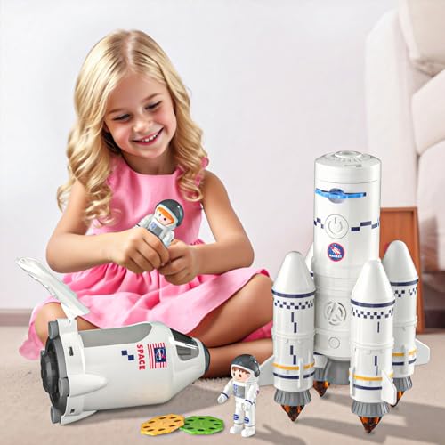 Space Rocket Toys STEM Launch Set with Light,Sound & Smoke, Educational Aerospace Model for Kids Projection Lamp & 2 Astronauts Gift for Boys Girls 3 4 5 6 7 8 Years Old - color: Standard Rocket