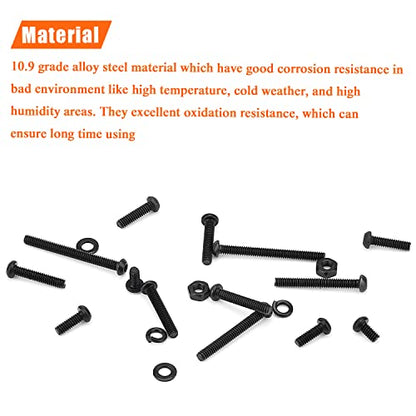 HELIFOUNER 560 Pieces M2 x 4mm /6mm /8mm /10mm /12mm /16mm /20mm, Button Head Socket Cap Screws Bolts Washers Nuts Kit, 10.9 Grade Alloy Steel, Full Threaded, Black - size: M2, style: Button Head