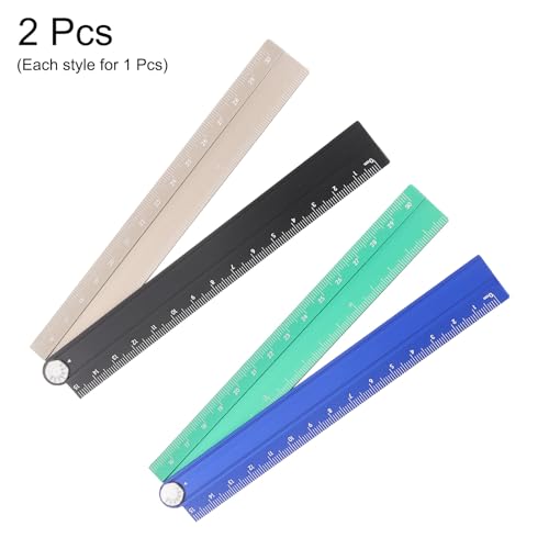 HARFINGTON 2pcs Folding Straight Ruler 30cm Metric Aluminum Alloy Protractor Foldable Angle Ruler Geometric Measuring Tool with Angle Line for Architects Artists Office, Black Gold/Blue Green - color: Black Gold/Blue Green