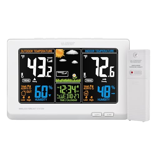 La Crosse Technology Wireless Atomic Digital Color Forecast Station with Alerts, White (308-1414W) - color: white