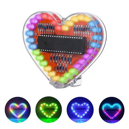 ICSTATION Heart Shaped LED Light Soldering Project, RGB LED Heart Soldering Learning Kit DIY Electronic Kit for Adults Diyers College Student Education and Present for Lover