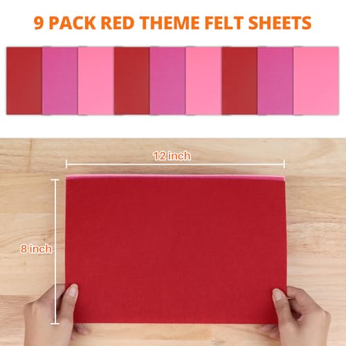 HTVRONT Felt Sheets for Crafts - 9 Pcs 8x12 Red Pink Stiff Felt - color: Red, size: 8 X 12in