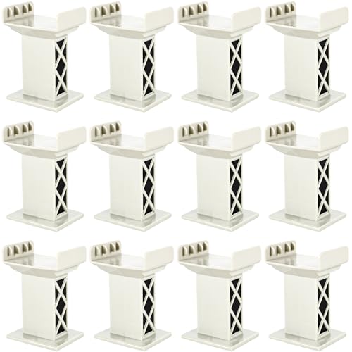 12 Pcs Train Bridge Pier Level Wooden Train Bridges Support Train Bridge Track Riser Accessories Compatible with All Major Train Set, Grey