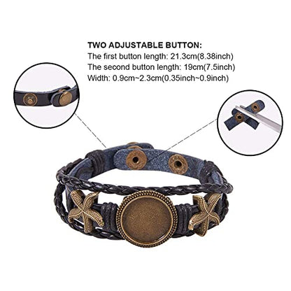 SUNNYCLUE DIY 4 Sets Braided Leather Bracelet Making Kit Multilayer Rope Bangle Cuff Wristband with Blank Alloy Cabochon Bezel Tray, Clear Glass Cabochon 18mm, Button Adjust, Mixed Shapes - color: Mixed Shapes