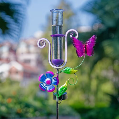 Stargarden Rain Gauge Outdoor, Solar Powered Rain Gauge - color: Butterfly