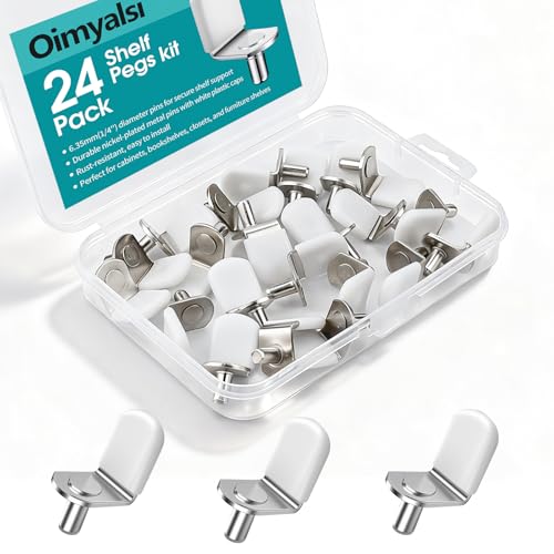 24 Pack Shelf Pegs 1/4 Inch (6.35mm), White Heavy Duty Cabinet Shelf Pins - size: 1/4''
