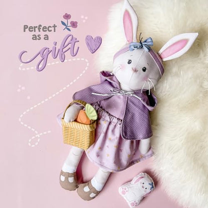 kullaloo - Cut & Sew Fabric Panel for Intermediate Skills - with Video Instructions - Doll Sewing Panel Doll with Clothes: Dress Me Bestie Bibby Bunny - color: Dress Me Bestie Bibby Bunny