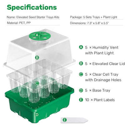 Bonviee 10-Pack Seed Starter Trays, Tall Dome, Base, 12-Cell Tray, Green - color: Green, size: 10 Packs