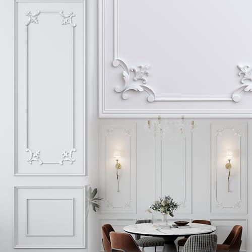 DoubleFill Wall Molding Kit Premade Molding Panel with Corner Accent, Retro - style: Fleur De Lis Style