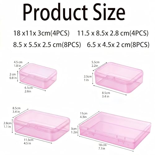 LJY 24 Plastic Boxes, 4 Sizes for Beads - color: Pink