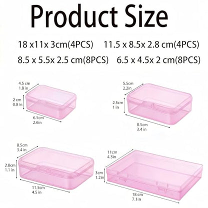 LJY 24 Plastic Boxes, 4 Sizes for Beads - color: Pink