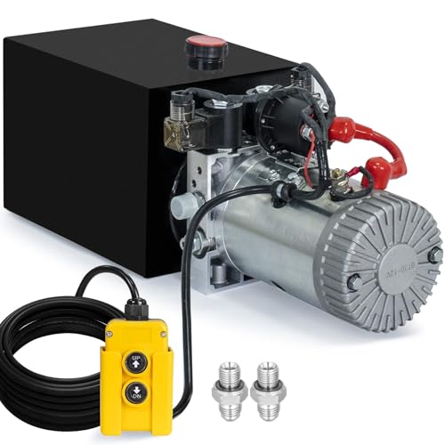DC HOUSE Electric Hydraulic Pump Unit Metal Reservoir for Dump Trailer (Double Acting 10 Quart) - size: 10 Quart Double