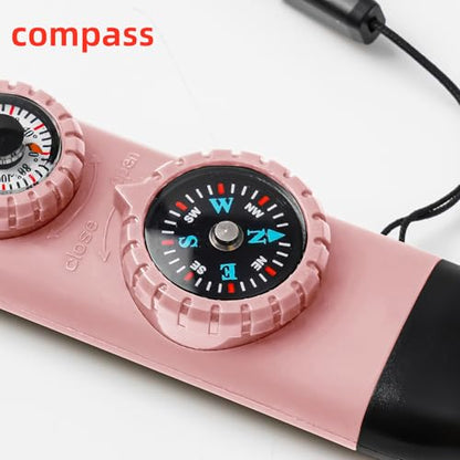 Emergency Survival Safety Whistle，Whistle for Kids with Lanyard,Compass,Thermometer,Ideal for Kayaking, Boating, Hiking, Camping, Climbing - color: Light Pink 2pcs
