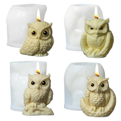 Cestony 4Pcs 3D owl Shape Candle Silicone Molds for Making Candle Resin Pillar Aromatherapy Candles Wax Soap Flower Specimen Clay Craft