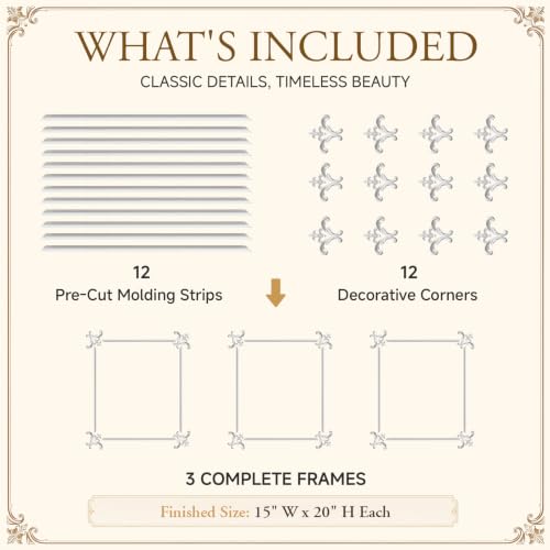 Sintuff 3 Set Pre Cut Wall Molding Kit 15x20'', 12 Panels 12 Flower Corners