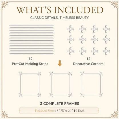 Sintuff 3 Set Pre Cut Wall Molding Kit 15x20'', 12 Panels 12 Flower Corners