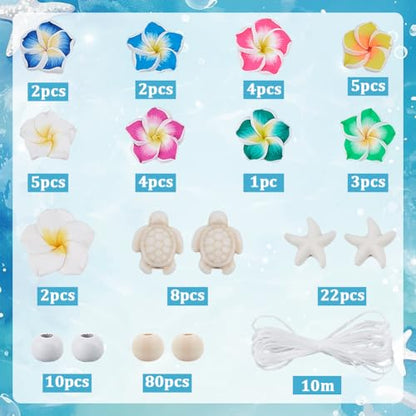 SUNNYCLUE 1 Box 148Pcs 6 Sets Summer Bracelet Making Kit Turquoise Turtle Beads Seestern Ocean Beach Hawaii Plumeria Flower Round Beads for Jewelry Making Necklace Adults Supplies Women Beginner - style: Flower 2