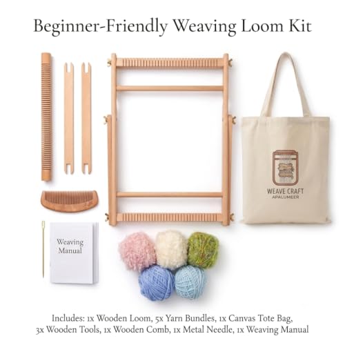 Weaving Loom for Adults & Kids - Weaving Loom Kit | Beginner-Friendly Table Loom & Lap Loom with Yarn, Canvas Tote Bag,Tools & Instructions | Wooden Loom for Multicraft Projects (15.8 x 11.8 inches)