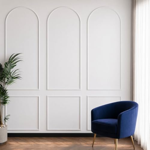 3 Set Arch Peel and Stick Wall Molding Kit, Premade Wainscoting Panels - color: white 64''x24''