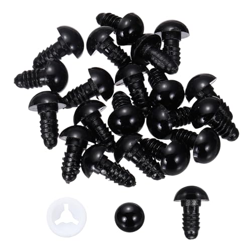 PATIKIL 12mm Safety Eyes, 20 Pcs Plastic Craft Eyes with Protective Film with Washers for Stuffed Animals Crochet Toys Dolls DIY Craft Making, Black - size: 12mm