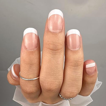 CurvLife Short Square French Tip Press On Nails, Edge White, Soft Gel - color: French Natural