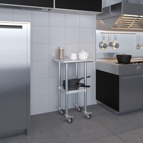 AmGood 20 in. x 20 in. Stainless Steel Work Table with Wheels | Metal Kitchen Food Prep Table | NSF - size: 20 in. Long x 20 in. Deep with Wheels