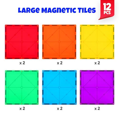 Large Magnetic Tiles Set -12PCS Square Magnetic Tiles Expansion Pack, STEM Educational Construction Stacking Blocks, Compatible with Major Brands - color: 12pc Large Square