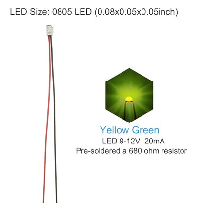 PATIKIL 0805 Pre-Wired Micro LED, 12 Pcs 9-12V Pre-soldered Mini Light Emitting Diodes Surface Mount Device for Model, DIY, 9.8" Length, Luminous Green - color: Luminous Green, size: 0805