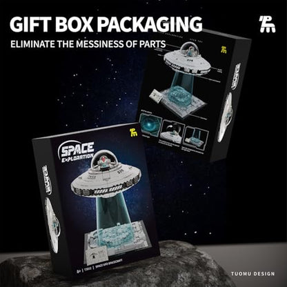 UFO Spaceship Building Block Set, Creative UFO&Alien Building Set, Space Exploration Spaceship Brick, Dual LED Lights and Transparent Base, Model for UFO Lover Collection,Gifts for Ages 8+ - style: T3012