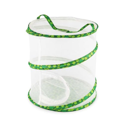 ZUFECY 12-Inch Tall Round Pop-Up Butterfly Cage - Medium Insect Habitat with Carry Handle & Top Zipper, Breathable Mesh for Caterpillar to Butterfly Kit