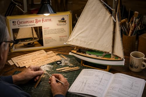 Midwest Chesapeake Bay Flattie Wooden Model Ship Kit for Adults - Beginner Woodcraft Boat Building Set - Easy Laser-Cut DIY Hobby Craft Gift, Made in USA, 1:32 Scale